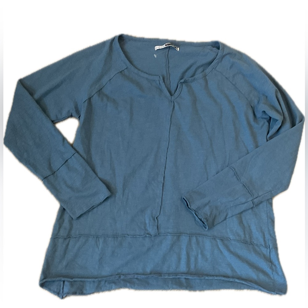 ***COCO & TASHI ***Chic Cotton Blue Long Sleeve Women's Top with outer seams